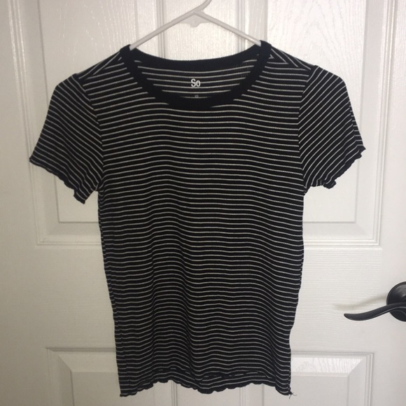 black and white tight striped t shirt - Picture 1 of 4